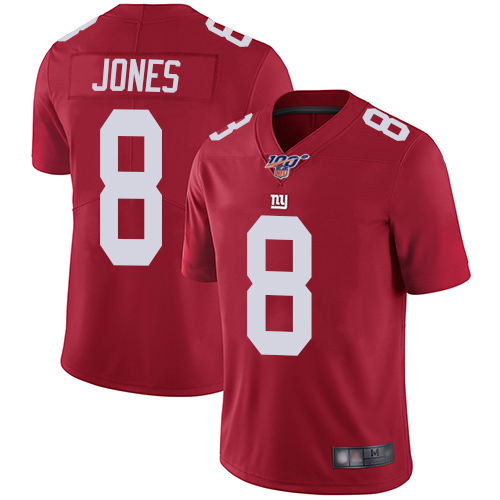 Men's New York Giants 100th #8 Daniel Jones Red Vapor Untouchable Limited Stitched NFL Jersey
